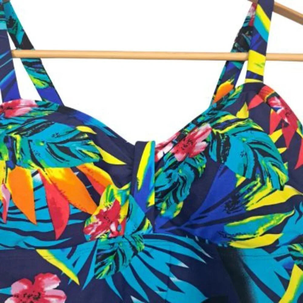 Colorful Tropical Print Tankini Swim Top NWT